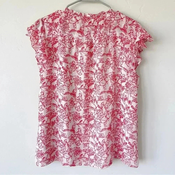 Parker Red and White Floral Exie Blouse Short Sleeve XL - Picture 6 of 11